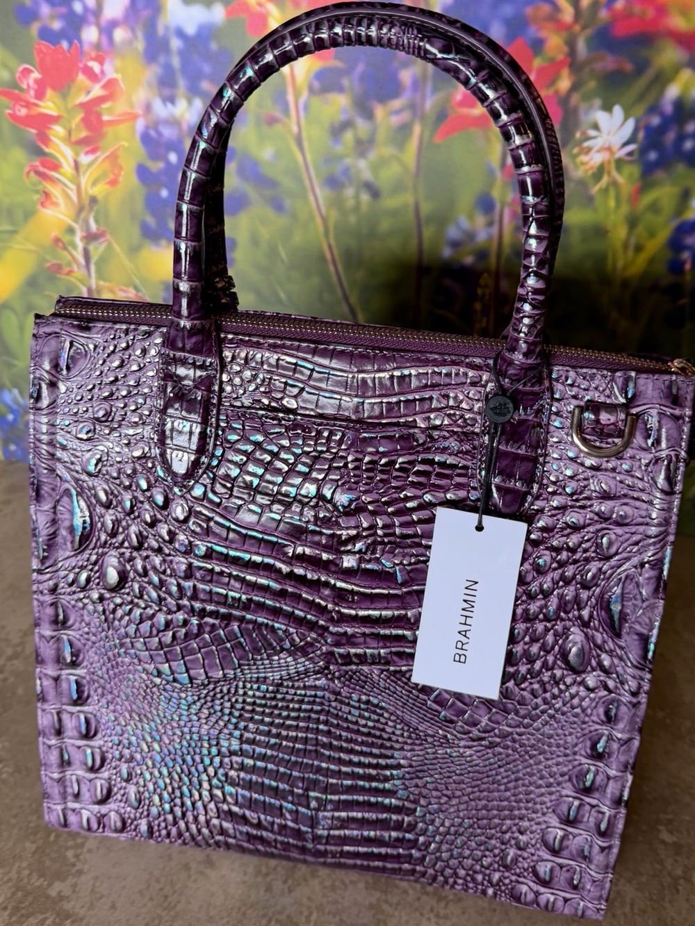 BRAHMIN Purple passion Caroline NWT PRETTY EYE PLACEMENT IRIDESCENT GLOW FIRM $ - Picture 7 of 16